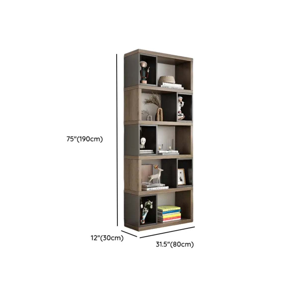 Modish Grey Cocoa Wood Open Rectangular Tall Bookcase Image - 24