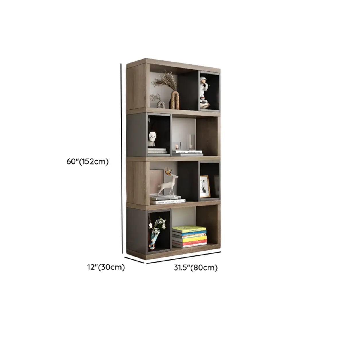 Modish Grey Cocoa Wood Open Rectangular Tall Bookcase Image - 28