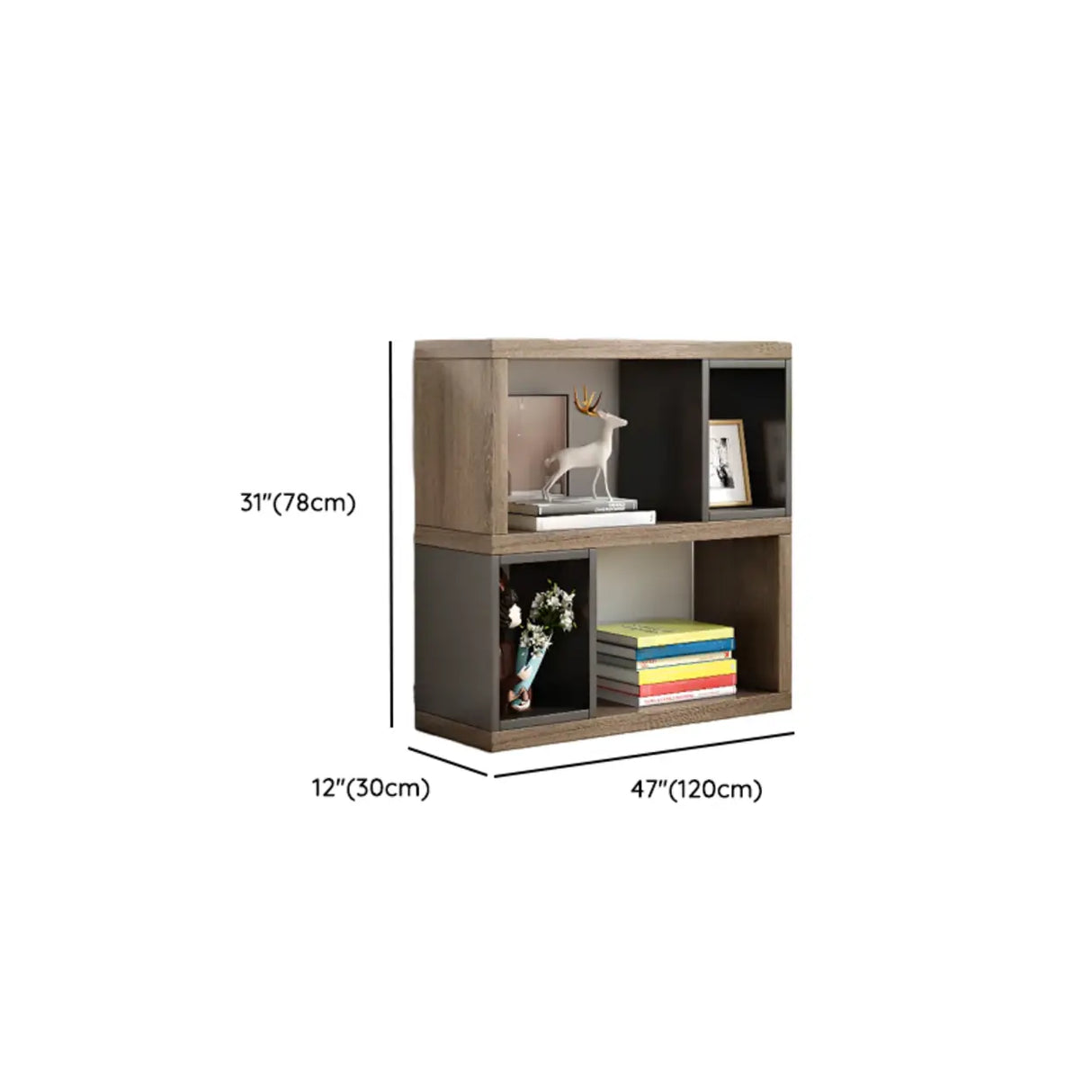 Modish Grey Cocoa Wood Open Rectangular Tall Bookcase Image - 30