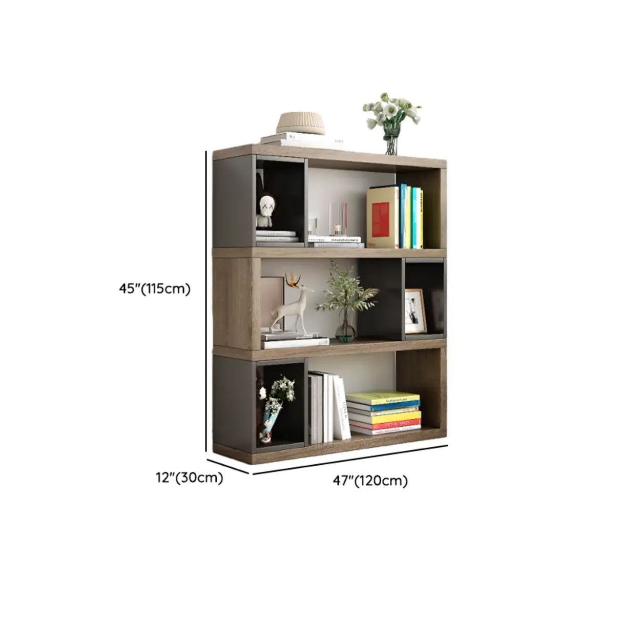 Modish Grey Cocoa Wood Open Rectangular Tall Bookcase Image - 31