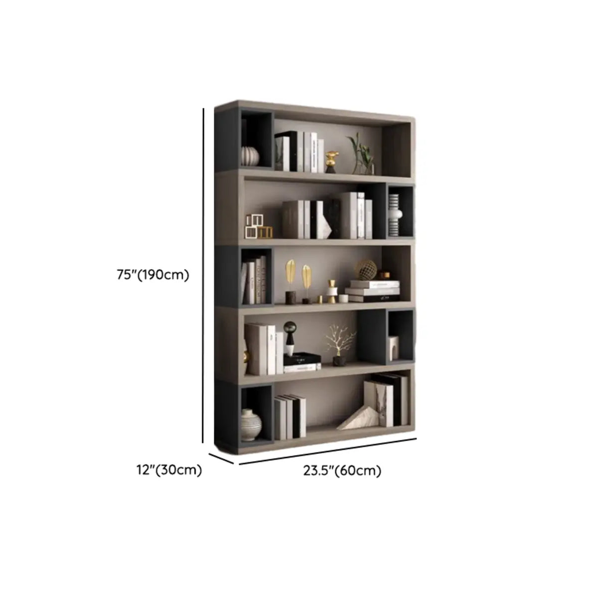 Modish Grey Cocoa Wood Open Rectangular Tall Bookcase Image - 32