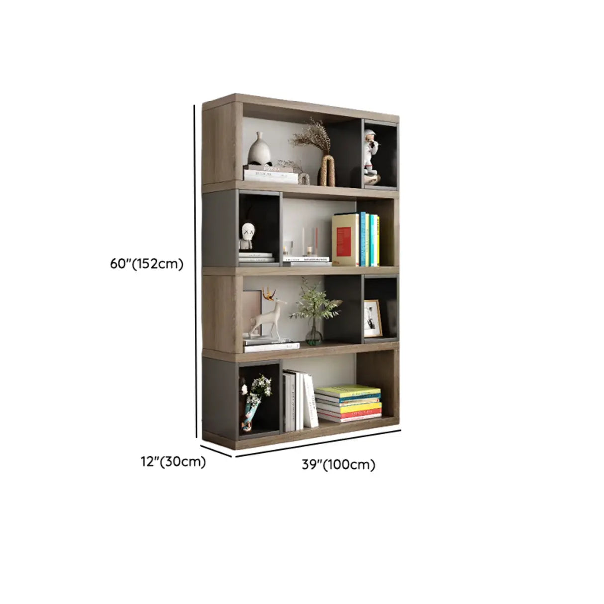 Modish Grey Cocoa Wood Open Rectangular Tall Bookcase Image - 34