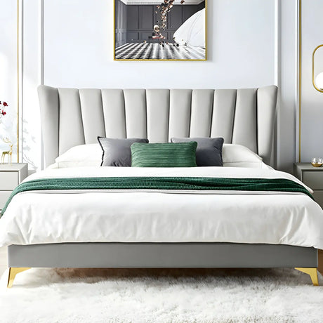 Modish Grey King Faux Leather Upholstered Wingback Bed Image - 2