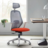 Modish Grey-Red Mesh Ergonomic Office Chair with Wheels Image - 1