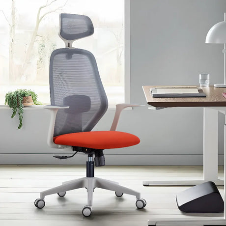 Modish Grey-Red Mesh Ergonomic Office Chair with Wheels Image - 1