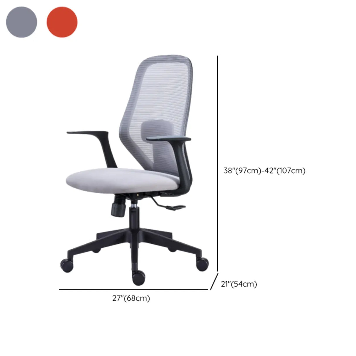 Modish Grey-Red Mesh Ergonomic Office Chair with Wheels Image - 15