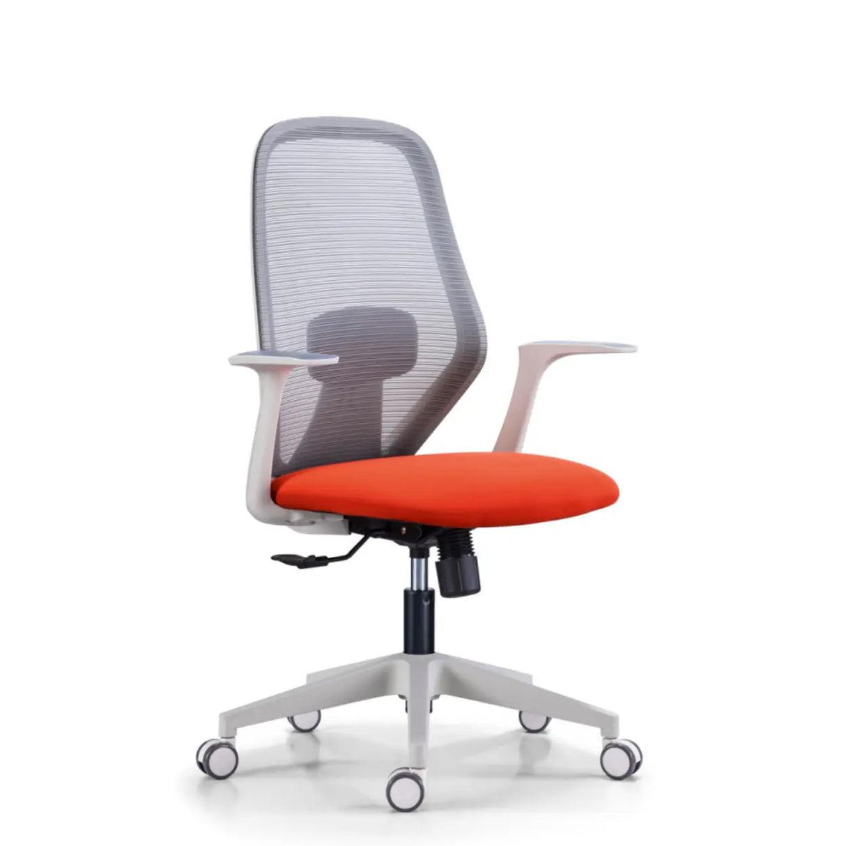 Modish Grey-Red Mesh Ergonomic Office Chair with Wheels Image - 6