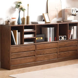 Modish Horizontal Brown Wood Short Storage Bookcase Image - 1