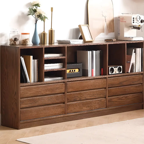 Modish Horizontal Brown Wood Short Storage Bookcase Image - 1