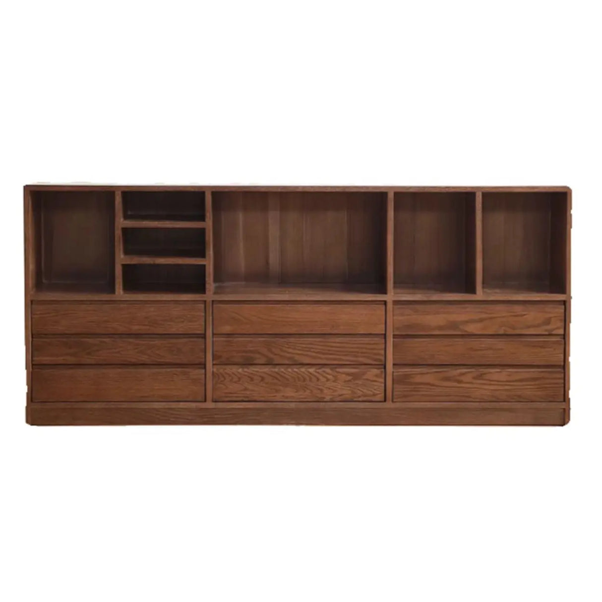 Modish Horizontal Brown Wood Short Storage Bookcase Image - 10