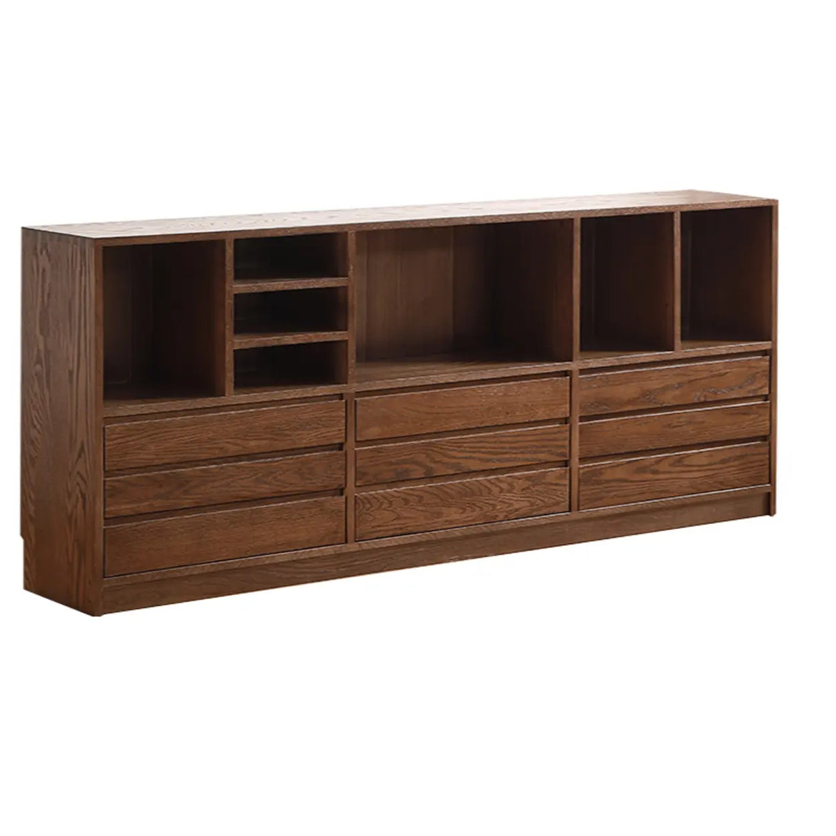 Modish Horizontal Brown Wood Short Storage Bookcase Image - 9