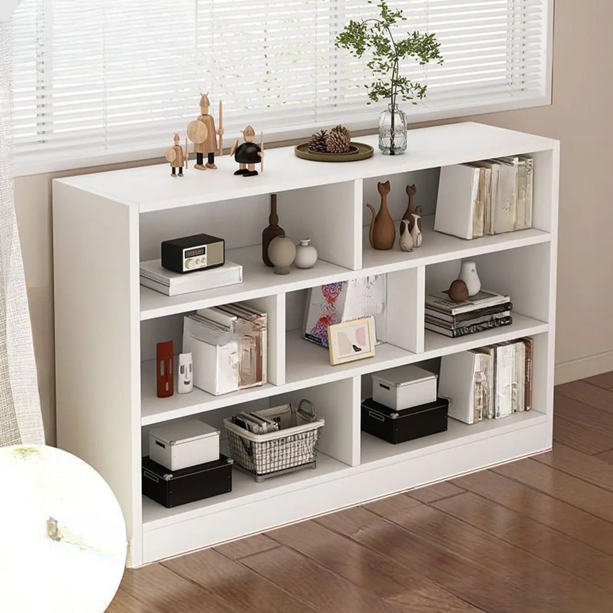 Modish Horizontal Rectangular Wood Bookcases White Image - 4