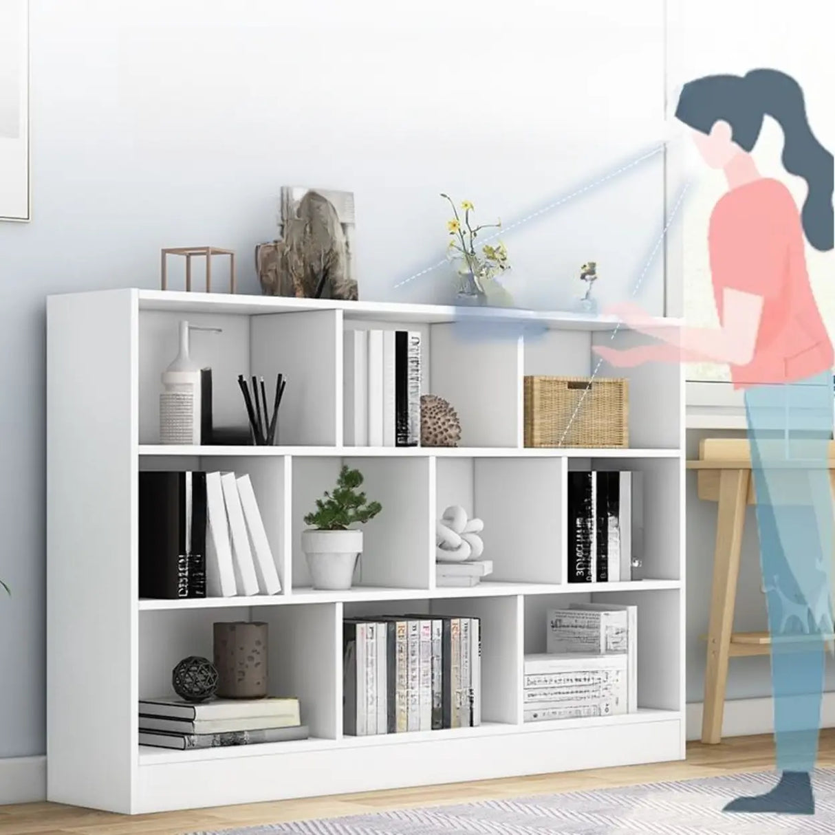 Modish Horizontal Rectangular Wood Bookcases White Image - 6