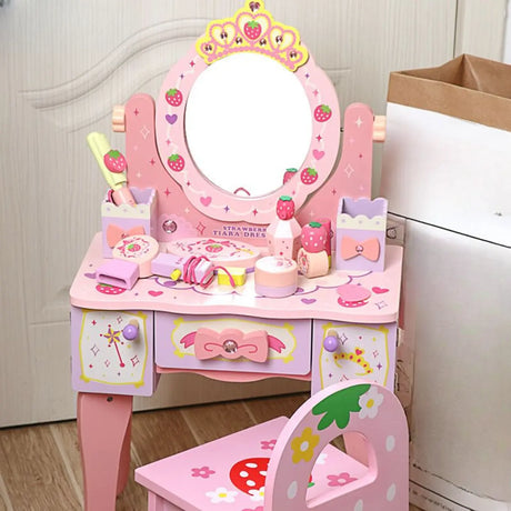 Modish Kids Wood Pink Vanity Set with Mirror and Drawers Image - 1