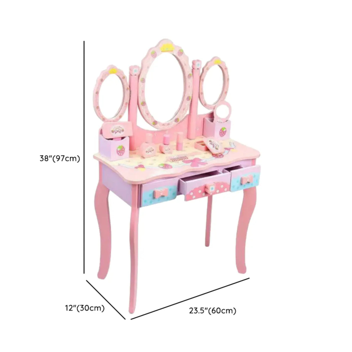 Modish Kids Wood Pink Vanity Set with Mirror and Drawers 