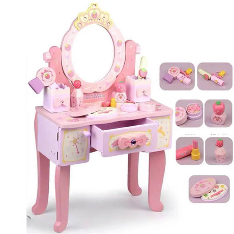 Modish Kids Wood Pink Vanity Set with Mirror and Drawers Image - 2