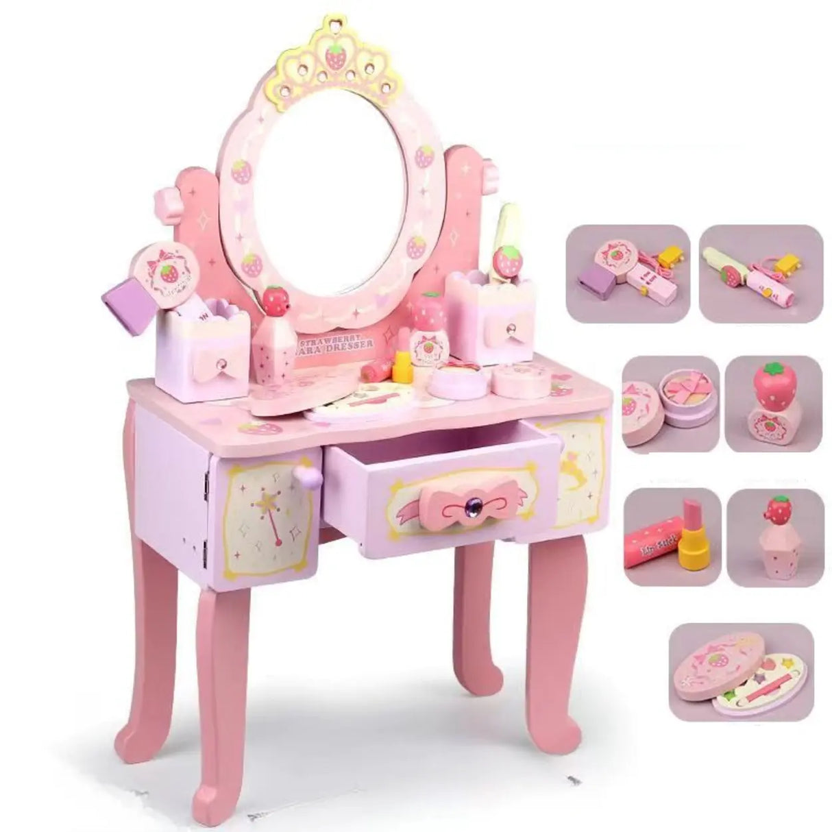Modish Kids Wood Pink Vanity Set with Mirror and Drawers Image - 3