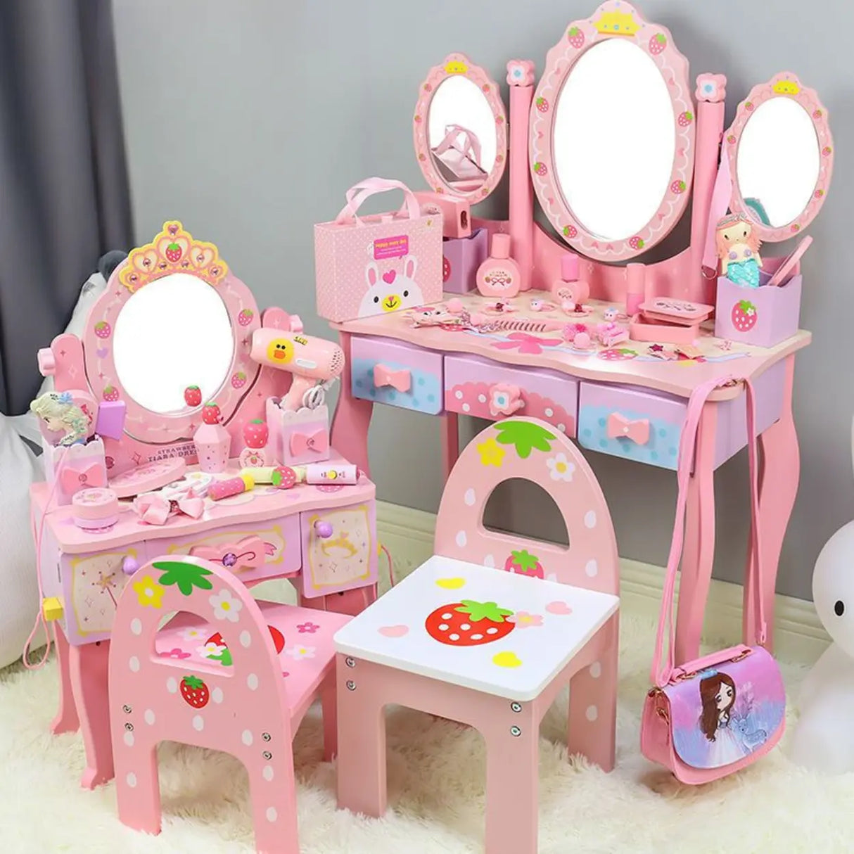 Modish Kids Wood Pink Vanity Set with Mirror and Drawers Image - 4