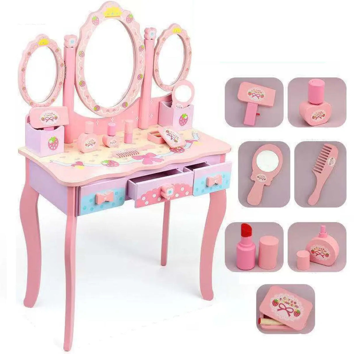 Modish Kids Wood Pink Vanity Set with Mirror and Drawers Image - 5