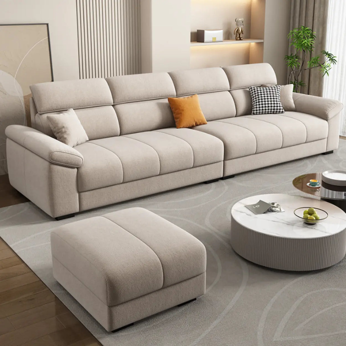 Modish L-Shape Fabric Cream Large Comfortable Sofa Image - 1