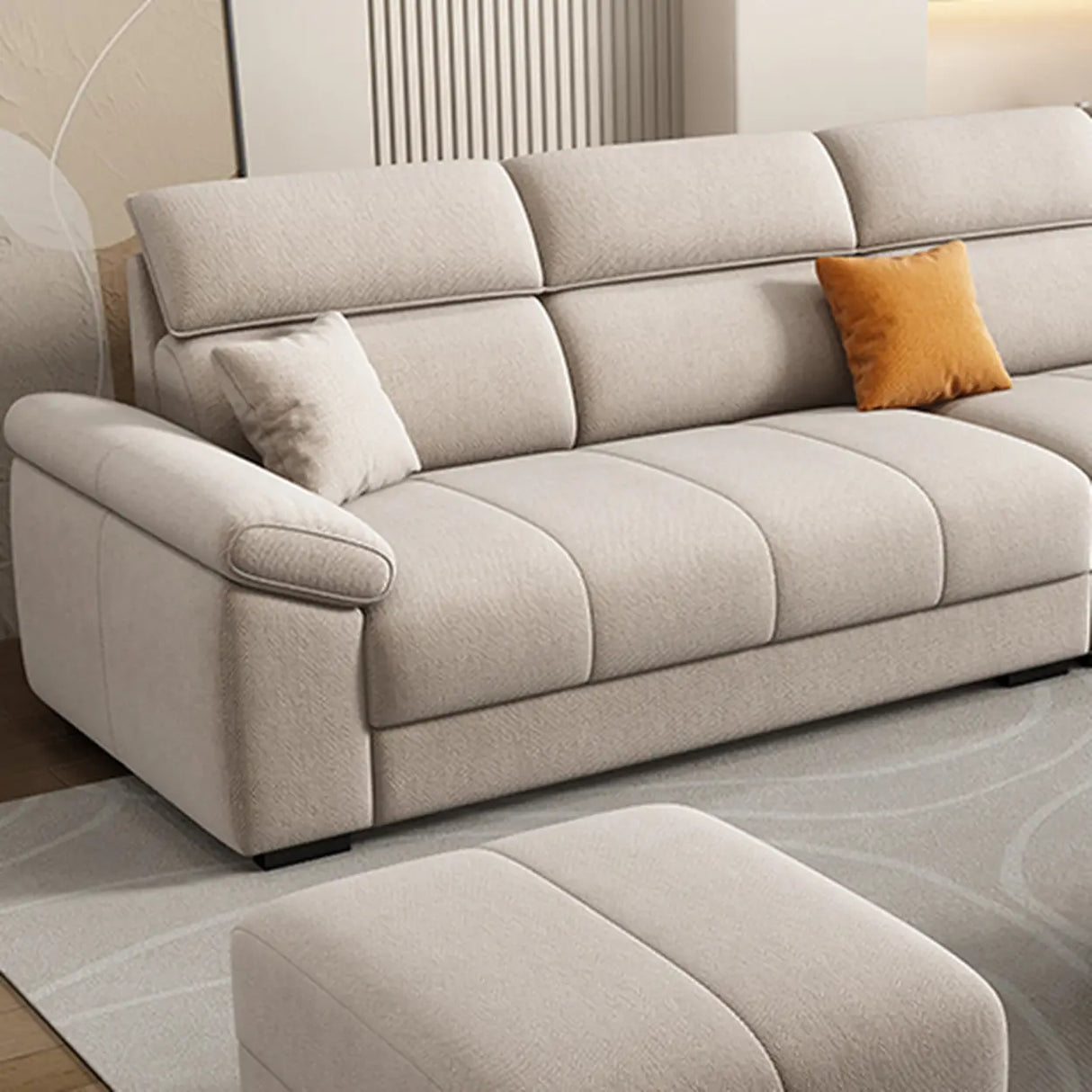 Modish L-Shape Fabric Cream Large Comfortable Sofa Image - 14