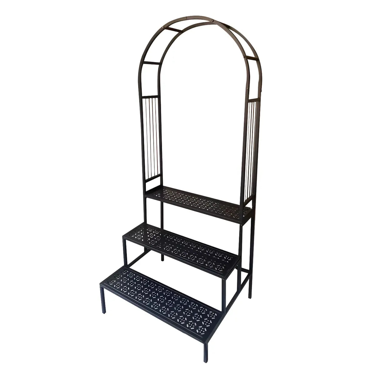 Modish Metal Semi-Circle Balcony Black Plant Stand Image - 16