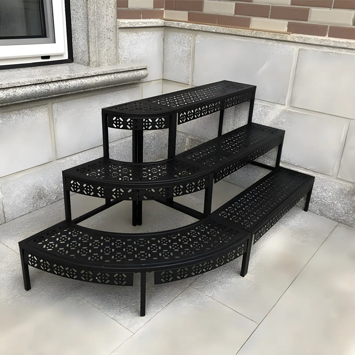Modish Metal Semi-Circle Balcony Black Plant Stand Image - 1