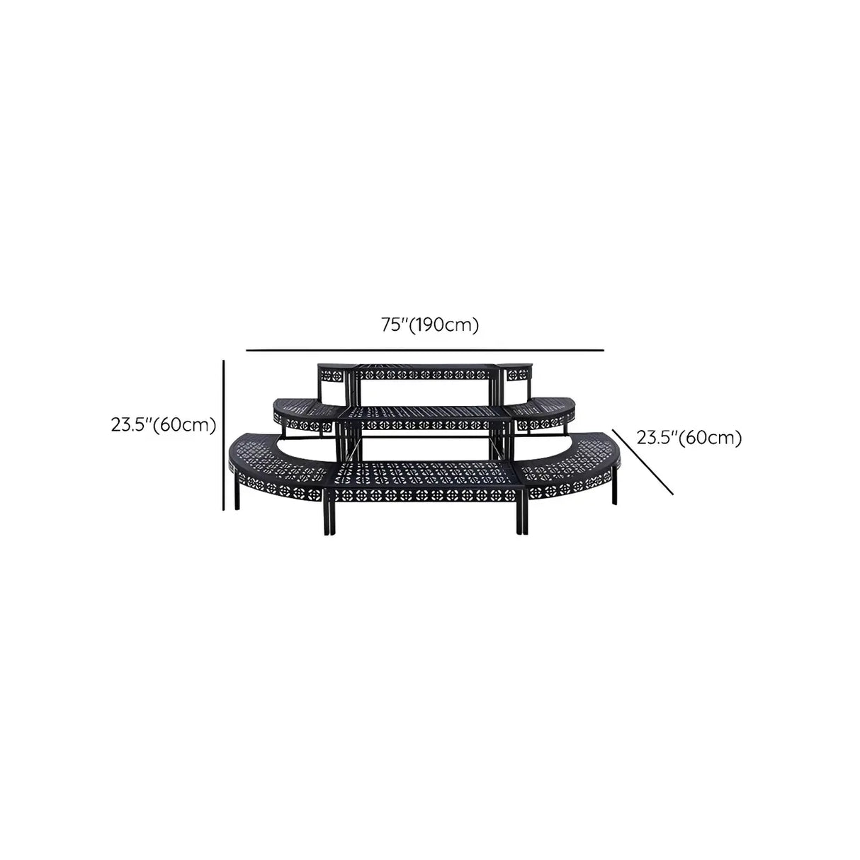 Modish Metal Semi-Circle Balcony Black Plant Stand Image - 24