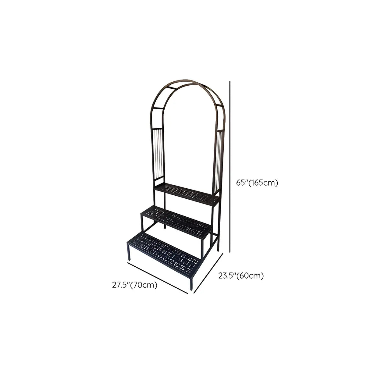Modish Metal Semi-Circle Balcony Black Plant Stand Image - 26