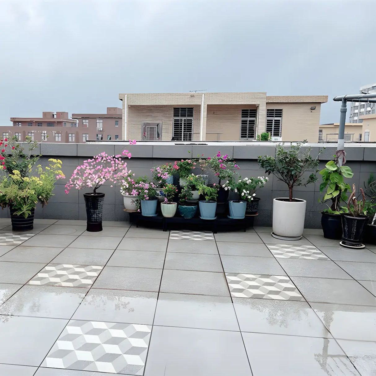 Modish Metal Semi-Circle Balcony Black Plant Stand Image - 6