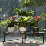Modish Metal Semi-Circle Balcony Black Plant Stand Image - 7