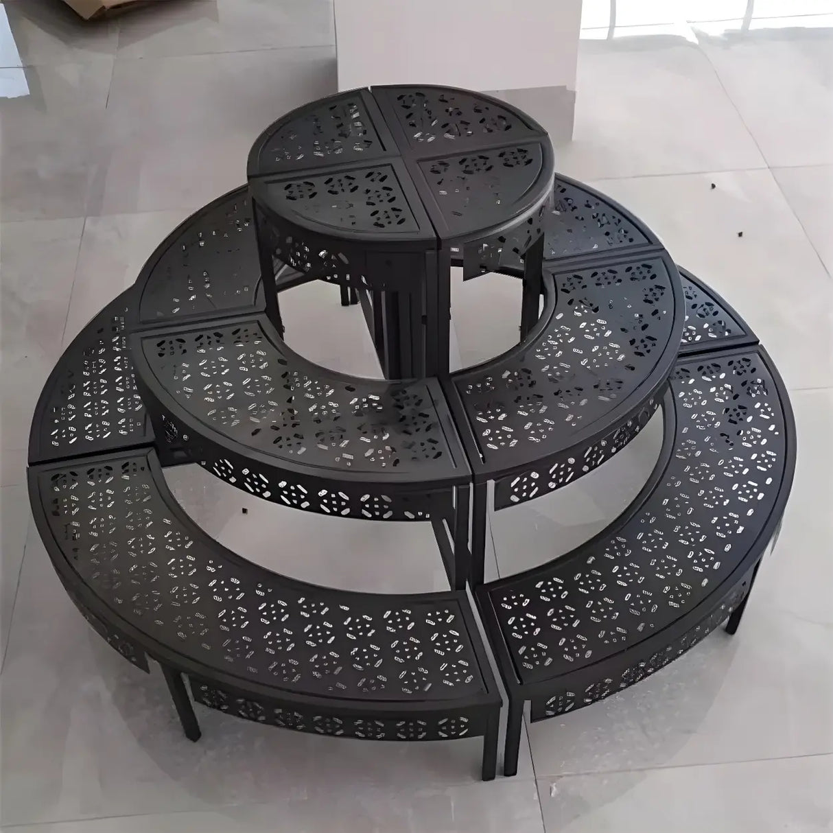 Modish Metal Semi-Circle Balcony Black Plant Stand Image - 8