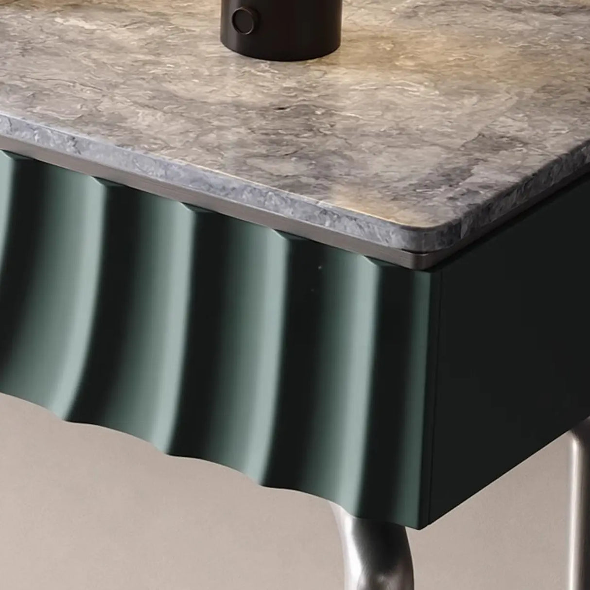 Modish Metal Wave Stone Top Console Table with Drawers Image - 11
