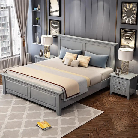 Modish Modern Grey Queen Headboard Panel Wood Bed Frame Image - 1