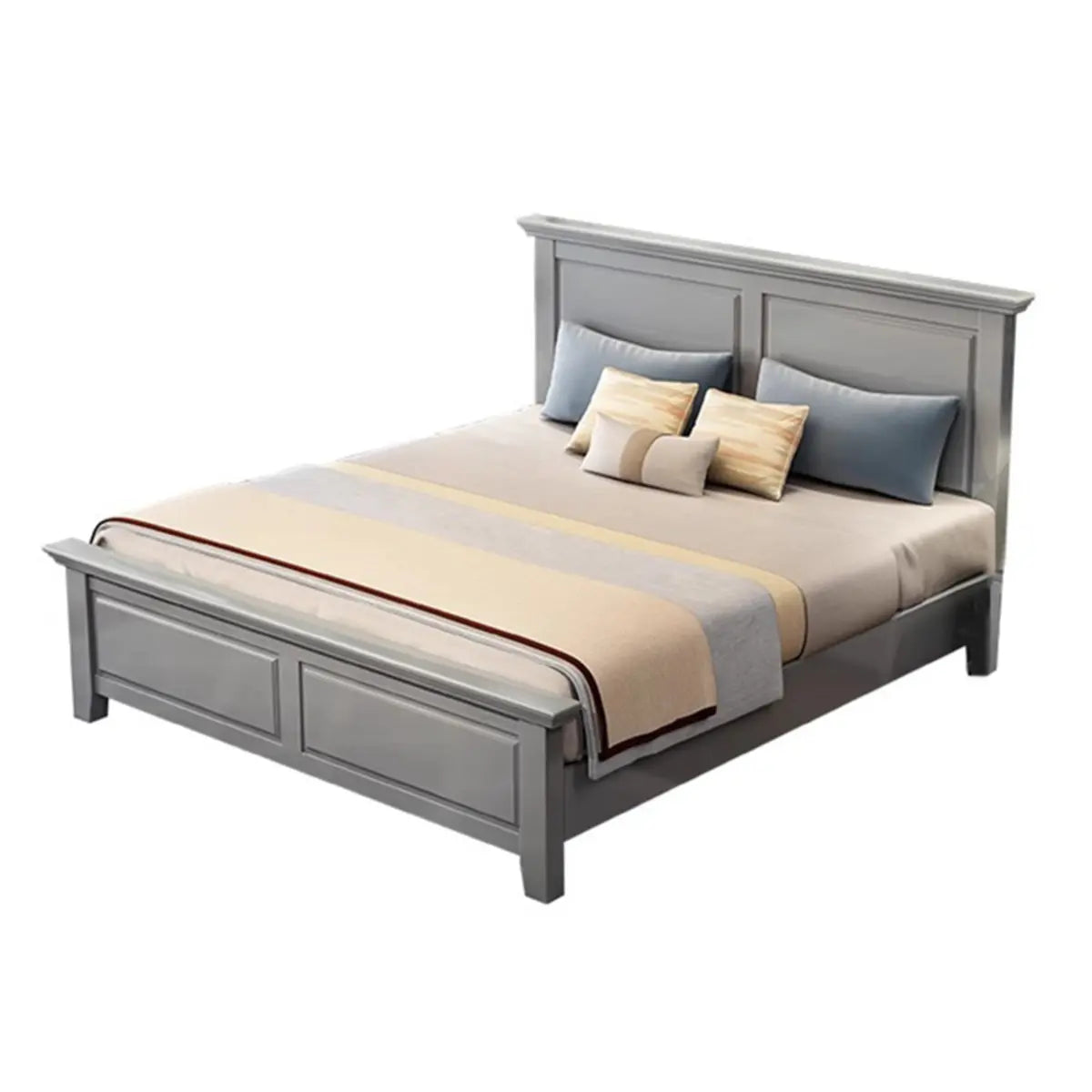 Modish Modern Grey Queen Headboard Panel Wood Bed Frame Image - 5