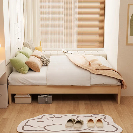 Modish Natural Queen Wood Panel Storage Included Bed Image - 1