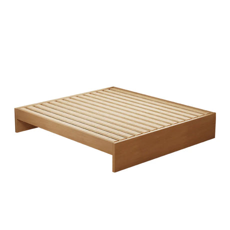 Modish Natural Queen Wood Panel Storage Included Bed Image - 2