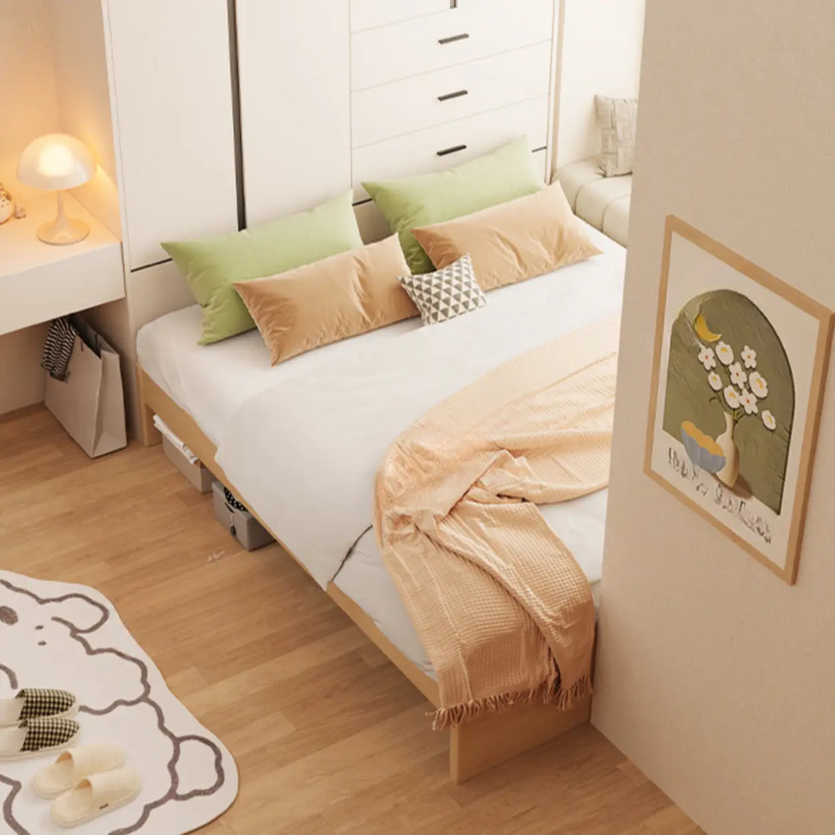 Modish Natural Queen Wood Panel Storage Included Bed Image - 3