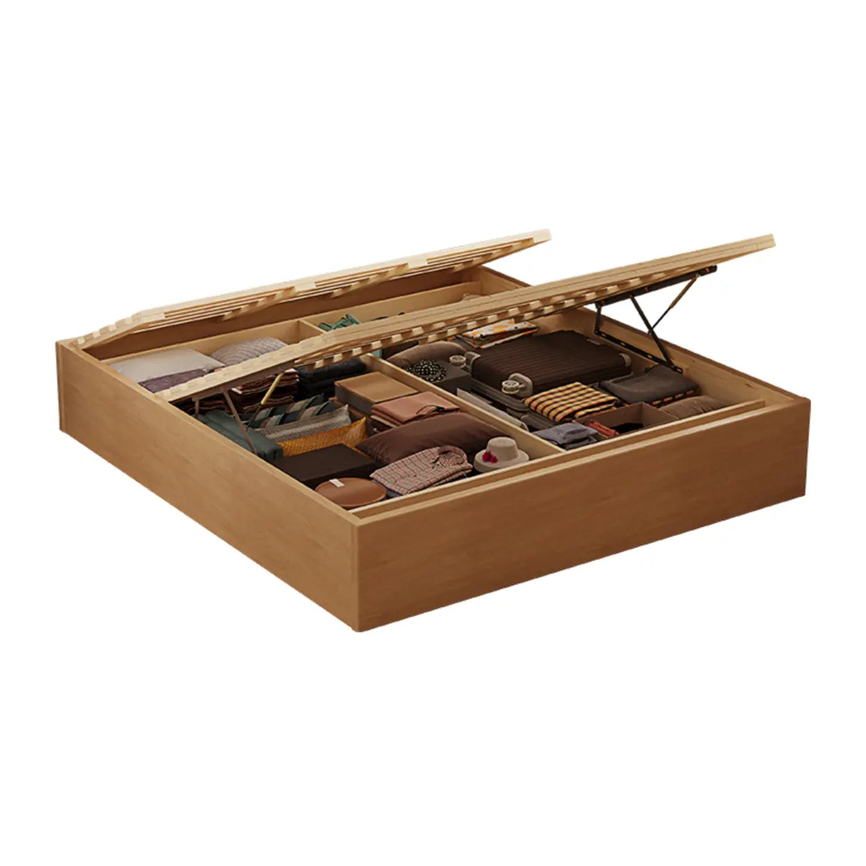 Modish Natural Queen Wood Panel Storage Included Bed Image - 7