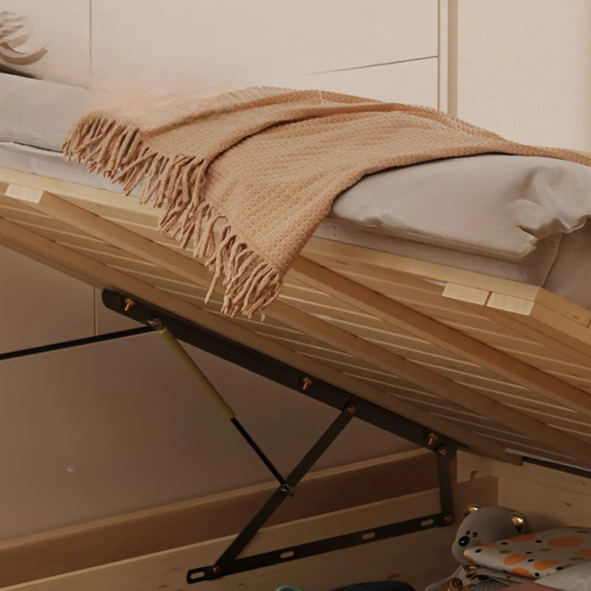 Modish Natural Queen Wood Panel Storage Included Bed Image - 9