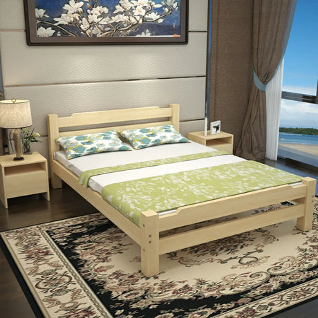 Modish Natural Queen Wood Slat Bed Frame with Headboard Image - 1