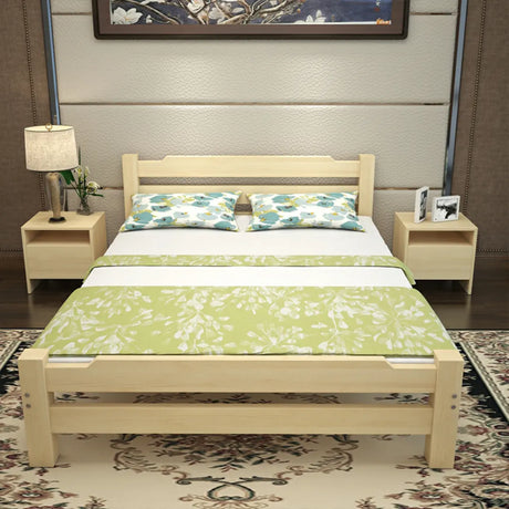 Modish Natural Queen Wood Slat Bed Frame with Headboard Image - 2
