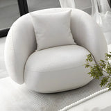 Modish Off-White Curved Sloped Arms Fabric Shallow Sofa Image - 13