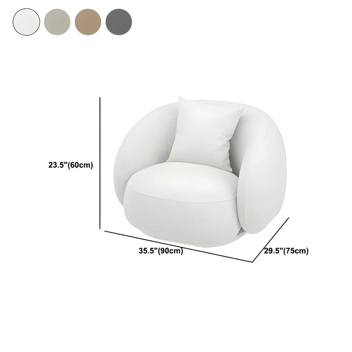 Modish Off-White Curved Sloped Arms Fabric Shallow Sofa 