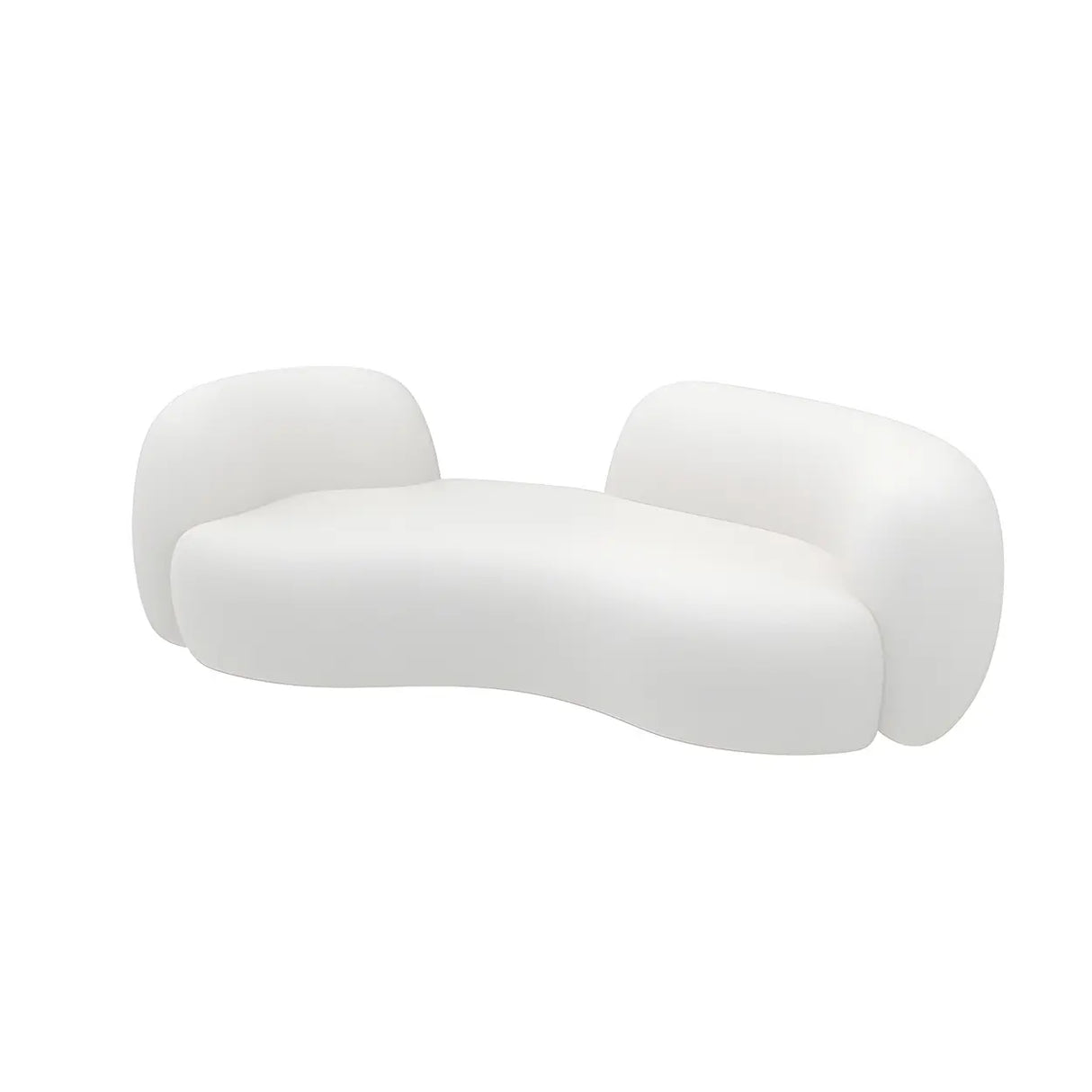 Modish Off-White Curved Sloped Arms Fabric Shallow Sofa Image - 5