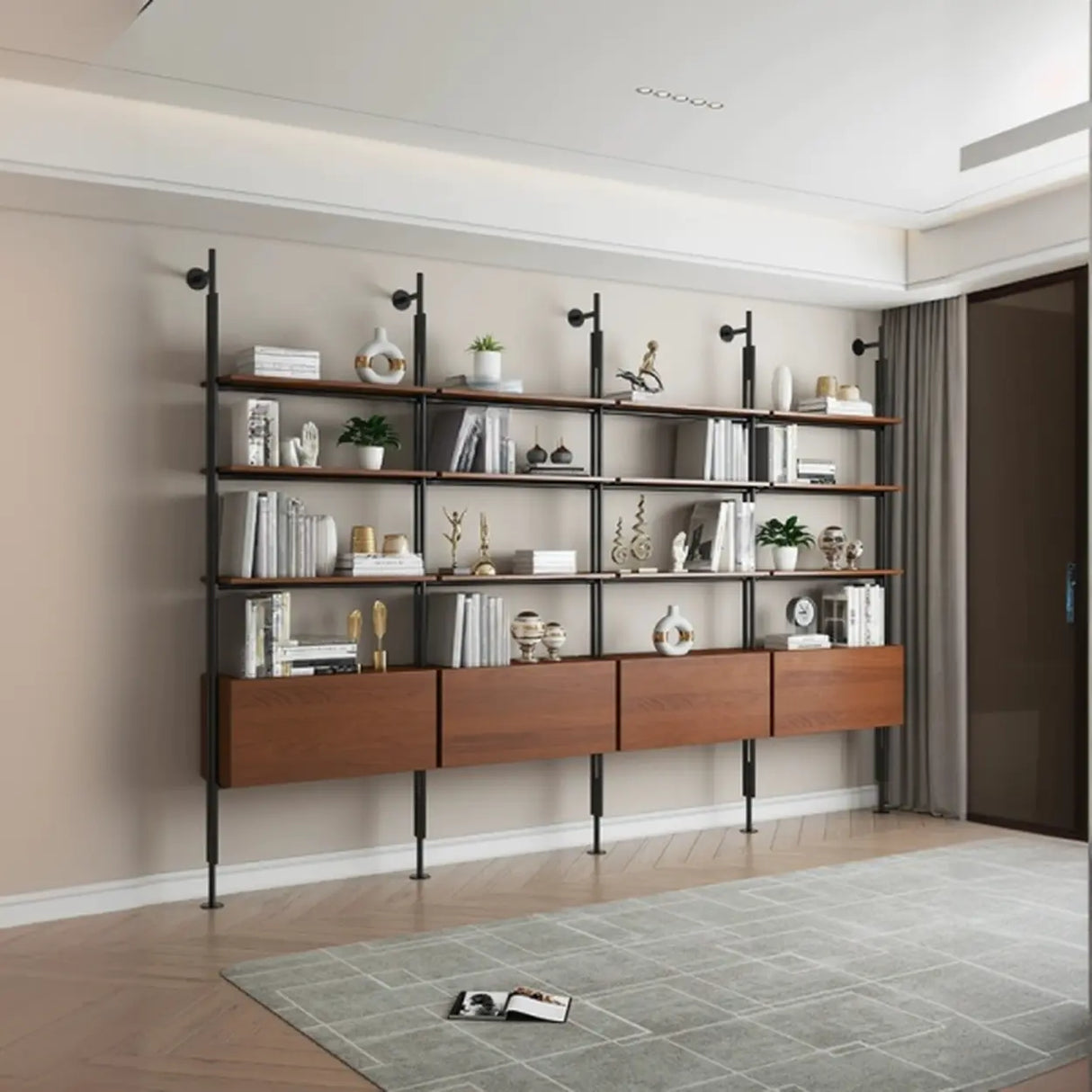 Modish Open Back Alloy Framed Tall Storage Bookcases Image - 6