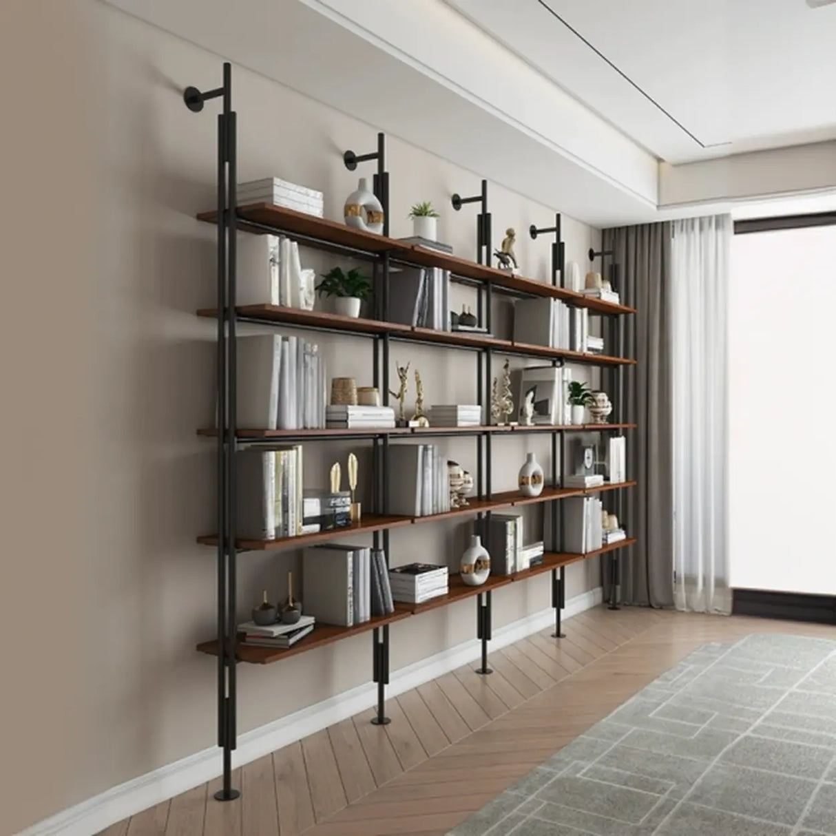 Modish Open Back Alloy Framed Tall Storage Bookcases Image - 8