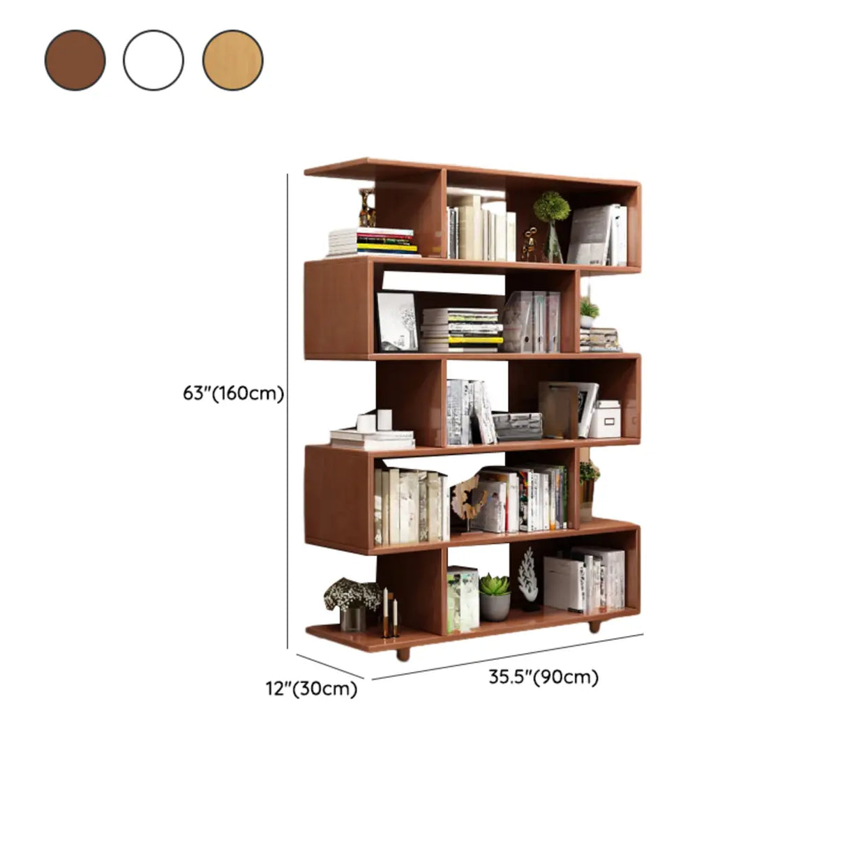 Modish Open Geometric Vertical Natural Wood Bookshelf 