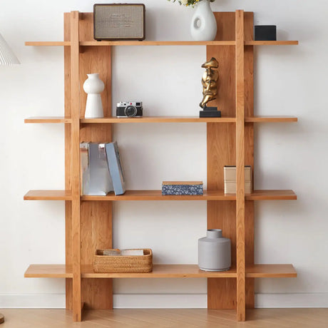Modish Open Vertical Wood Etagere Display Bookshelf Image - 1