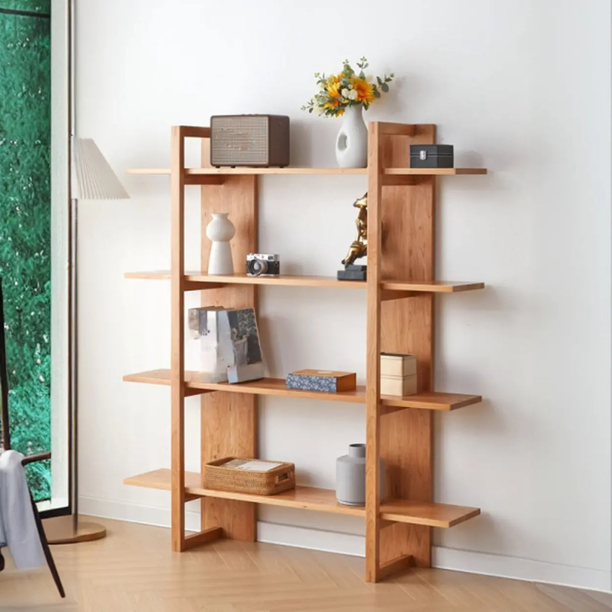 Modish Open Vertical Wood Etagere Display Bookshelf Image - 4